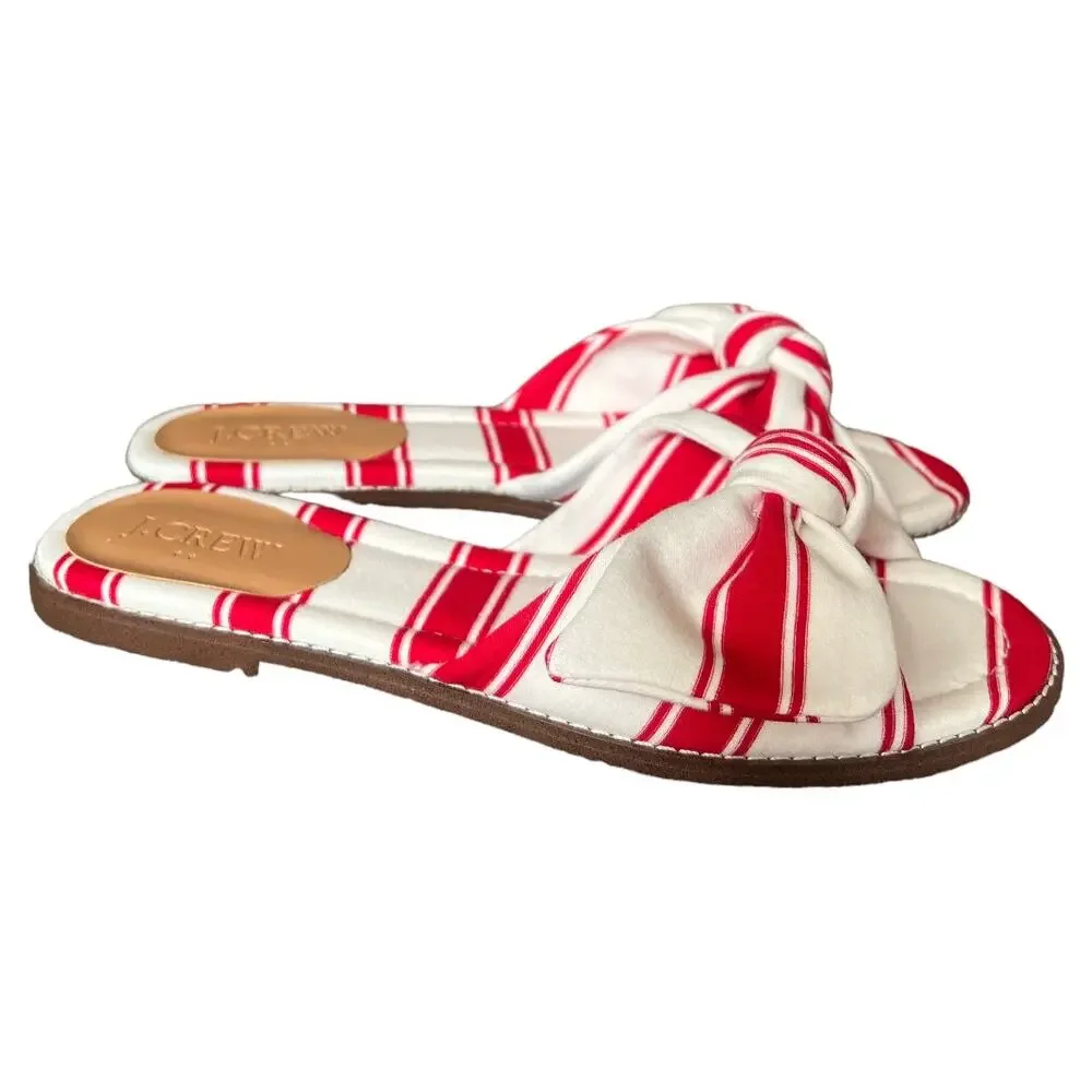 J.Crew Red/ Ivory Stripe Print Knot Slide Sandals, US8.5 - Picture 6 of 12